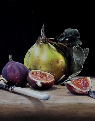 Ginny Page 2012 - Still Life With Quince & Figs - Oil on Canvas 29x48cm